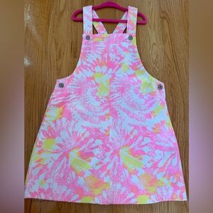 Isaac Mizrahi overalls dress- tie dye pink and yellow new size 7